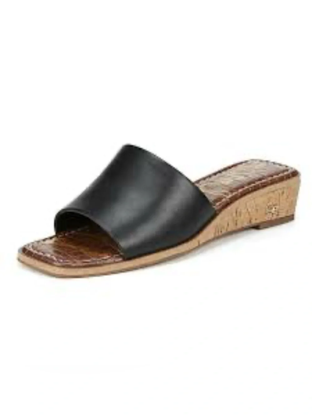 Sam Edelman VALERY Black Leather Padded Footbed Cork Wedge Slide Sandals